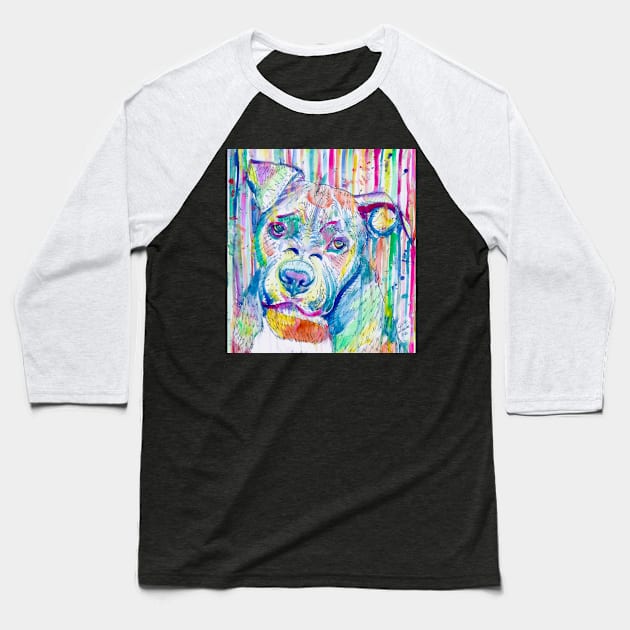 PIT BULL Watercolor portrait .7 Baseball T-Shirt by lautir